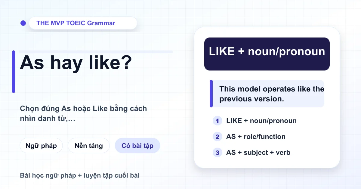 Thẻ học phân biệt cấu trúc As và Like trong ngữ cảnh TOEIC