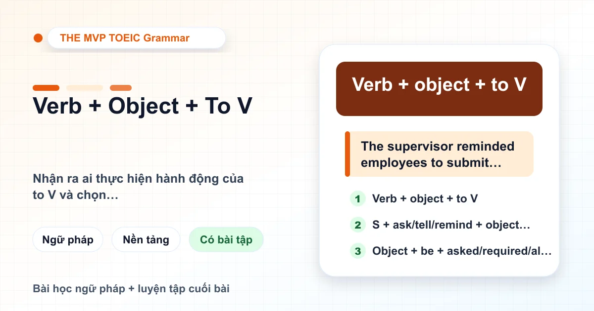 Thẻ bài học cấu trúc động từ cộng tân ngữ cộng to V