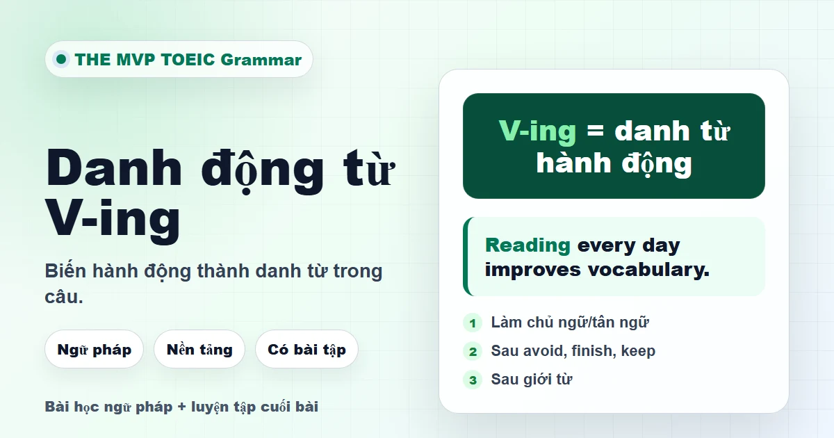 Minh họa bài học ngữ pháp về danh động từ V-ing trong tiếng Anh.