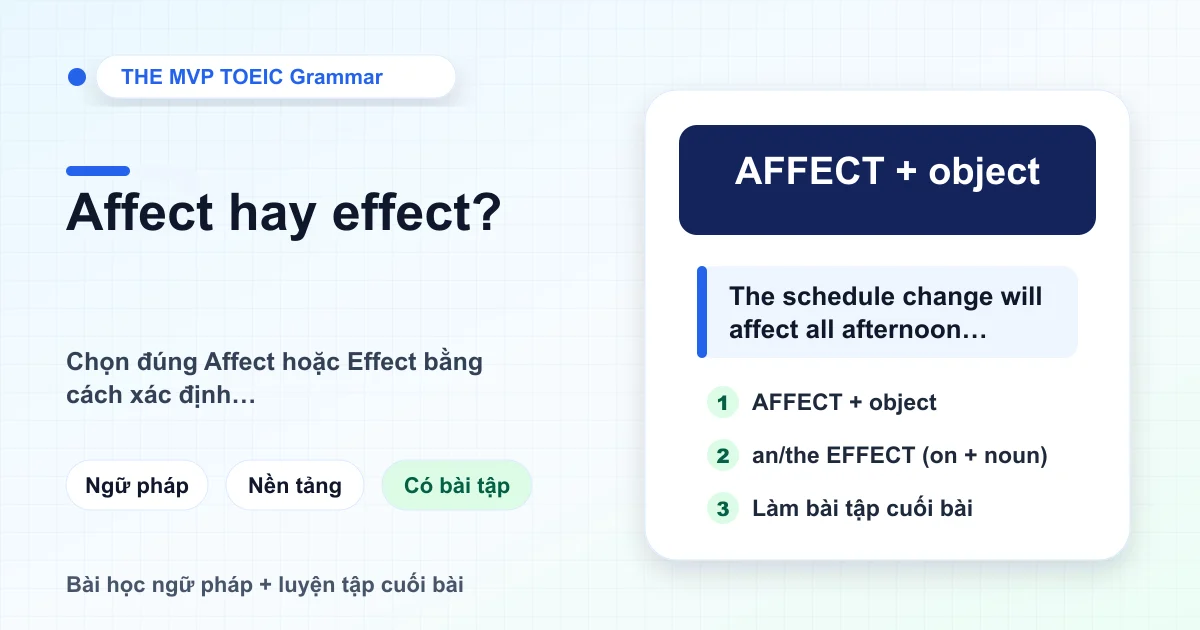 Thẻ học phân biệt Affect là động từ và Effect là danh từ trong TOEIC
