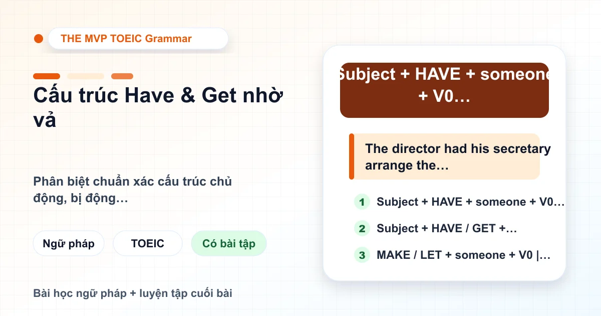 Minh họa bài học ngữ pháp về Cấu trúc Have Get (Cấu trúc nhờ vả) trong tiếng Anh.