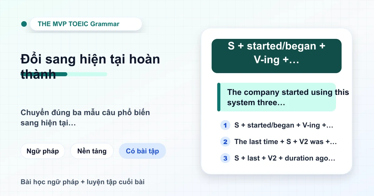 Thẻ bài học đổi quá khứ đơn sang hiện tại hoàn thành