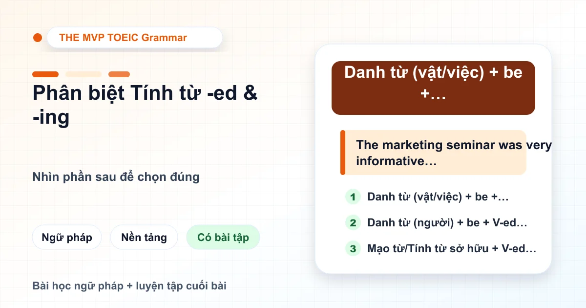 Bảng phân biệt tính từ đuôi -ed chỉ cảm xúc và tính từ đuôi -ing chỉ bản chất sự vật